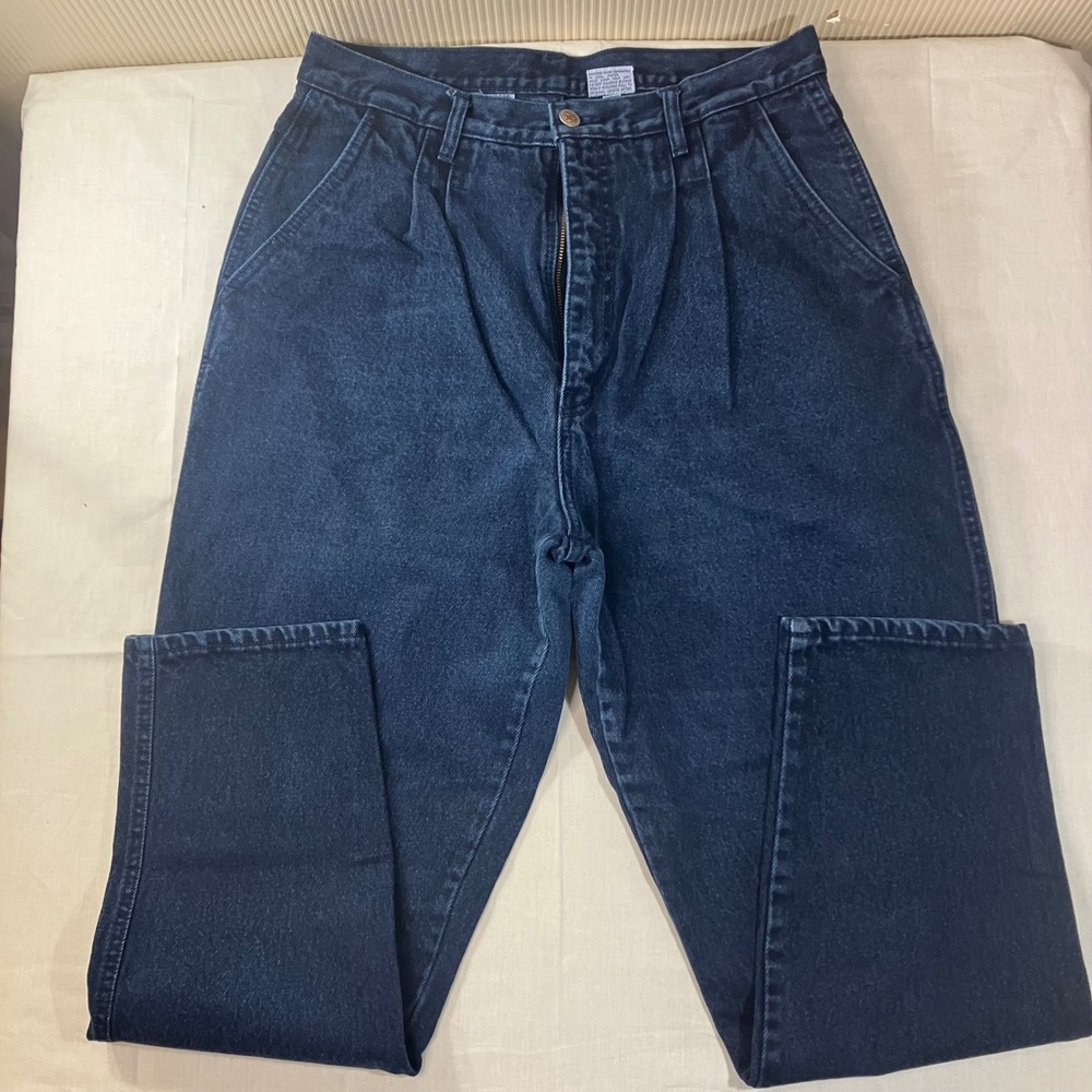 Vintage Bill Blass High Rise Pleated Mom Jeans Dark Wash Blue Tapered Size 16 - Picture 1 of 10